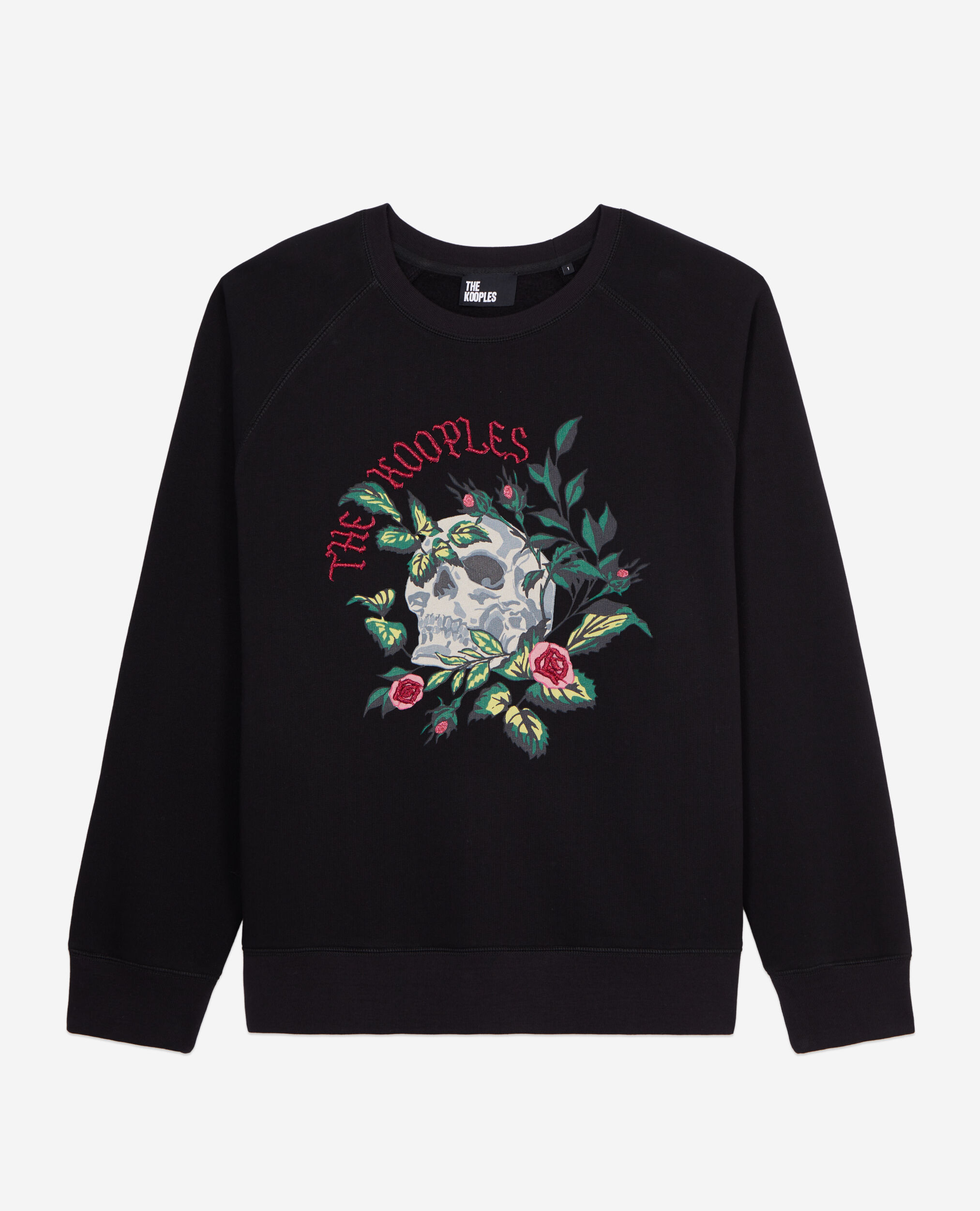 Sweatshirt noir avec sérigraphie Skull - roses, BLACK, hi-res image number null