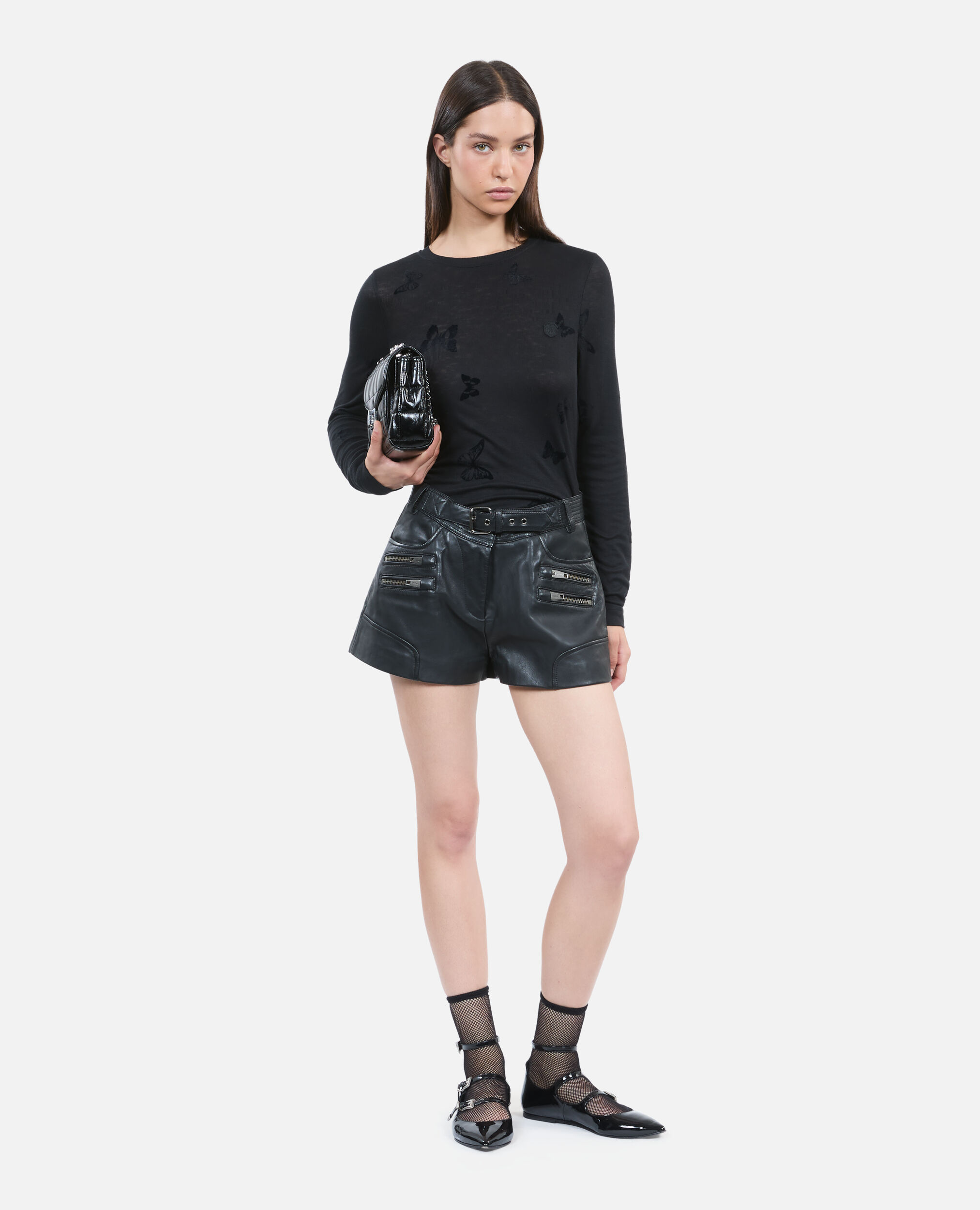 Black long-sleeved t-shirt, BLACK, hi-res image number null