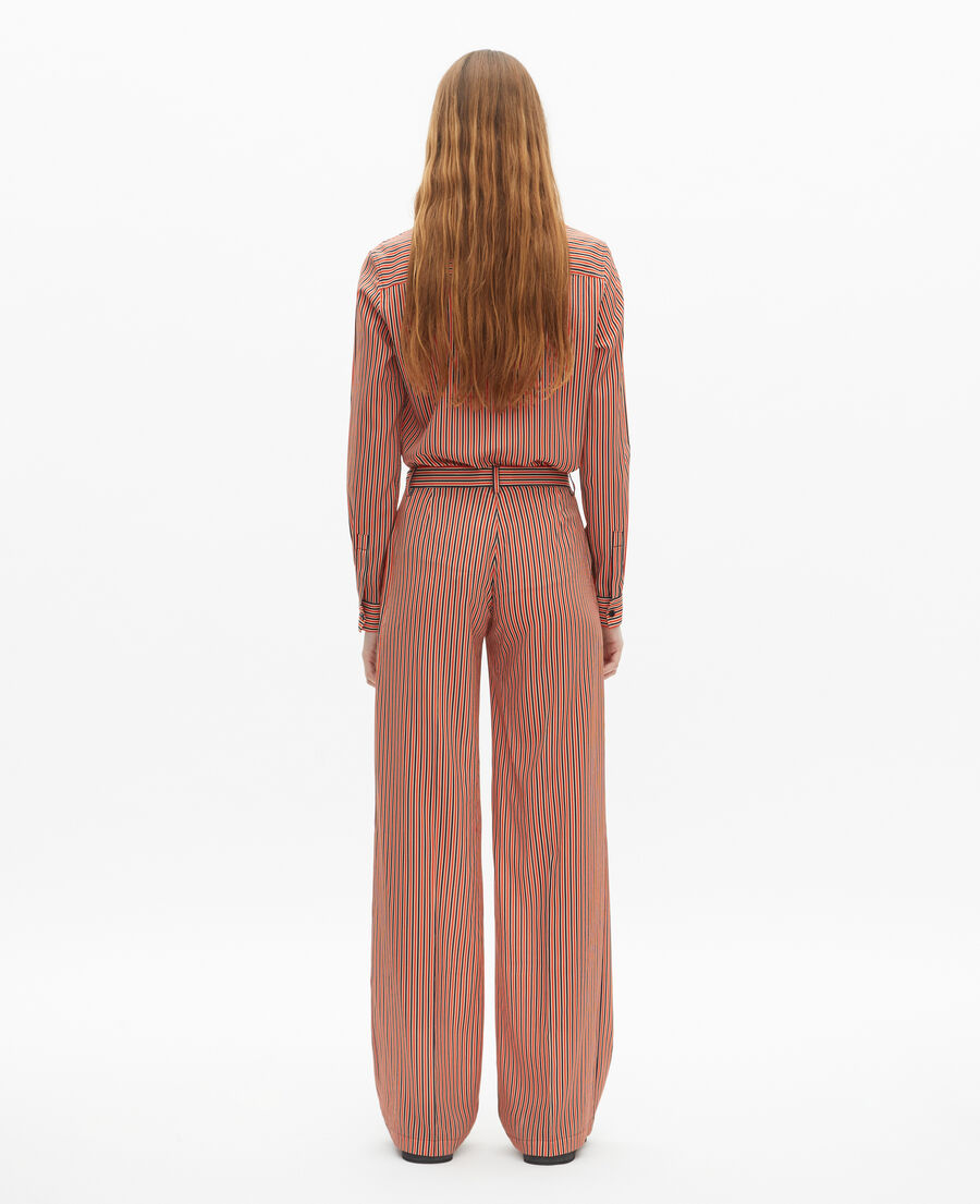 The Kooples FEMME DARK NAVY / FIRE RED pantalon large à rayures rouge et bleu