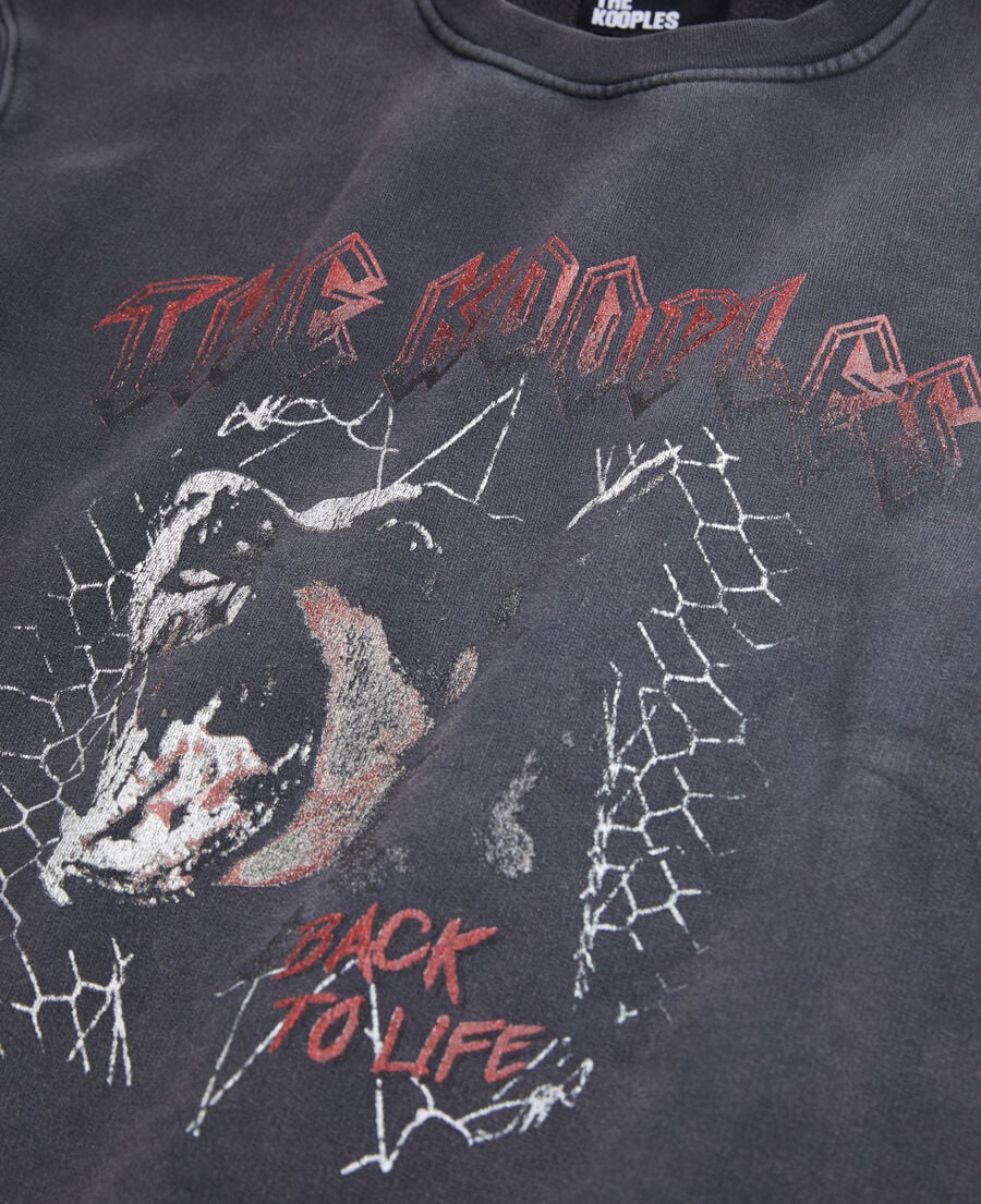 The Kooples MEN BLACK WASHED men's black sweatshirt with barking dog serigraphy