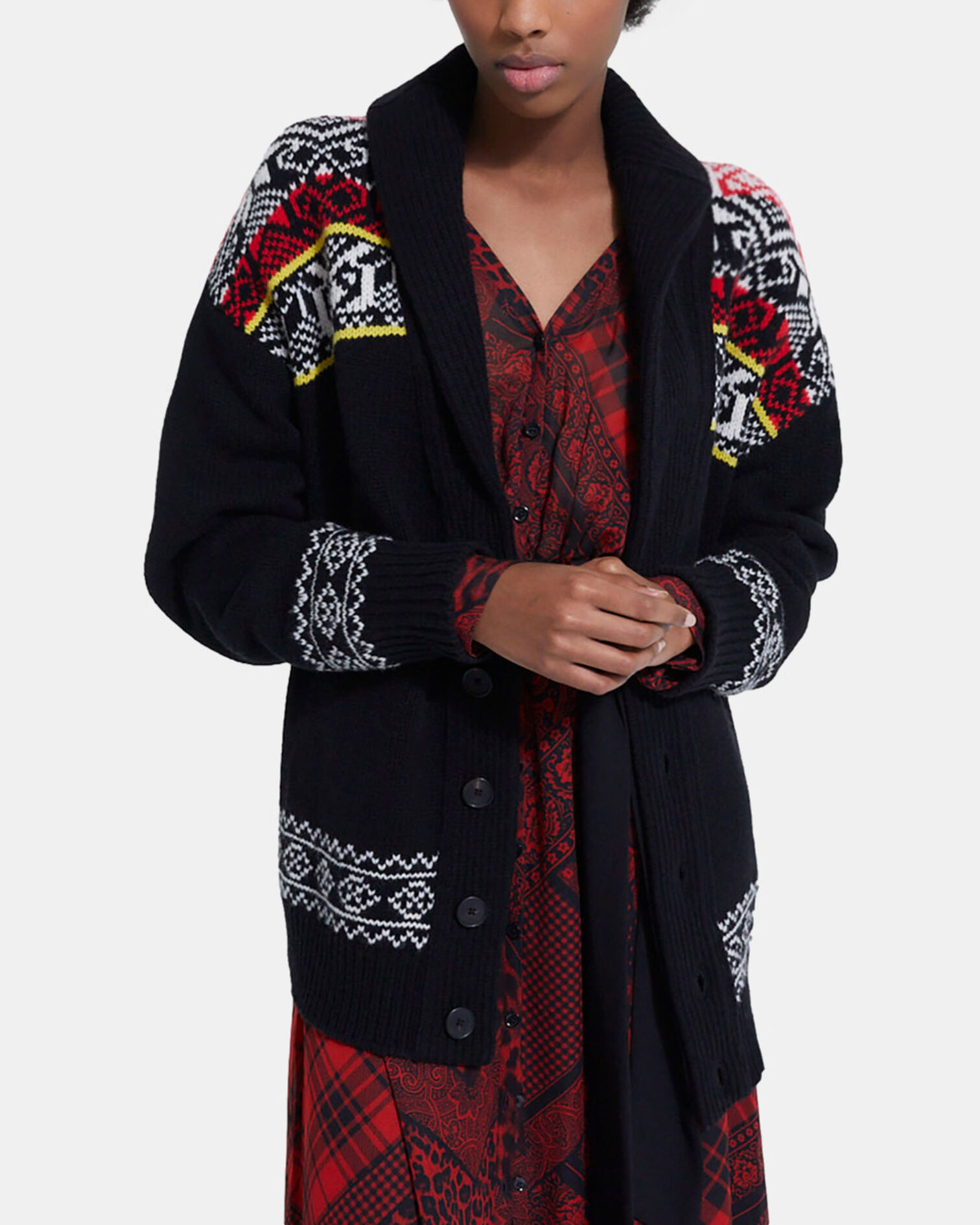 Patterned wool cardigan, BLACK / RED / YELLOW, hi-res image number null