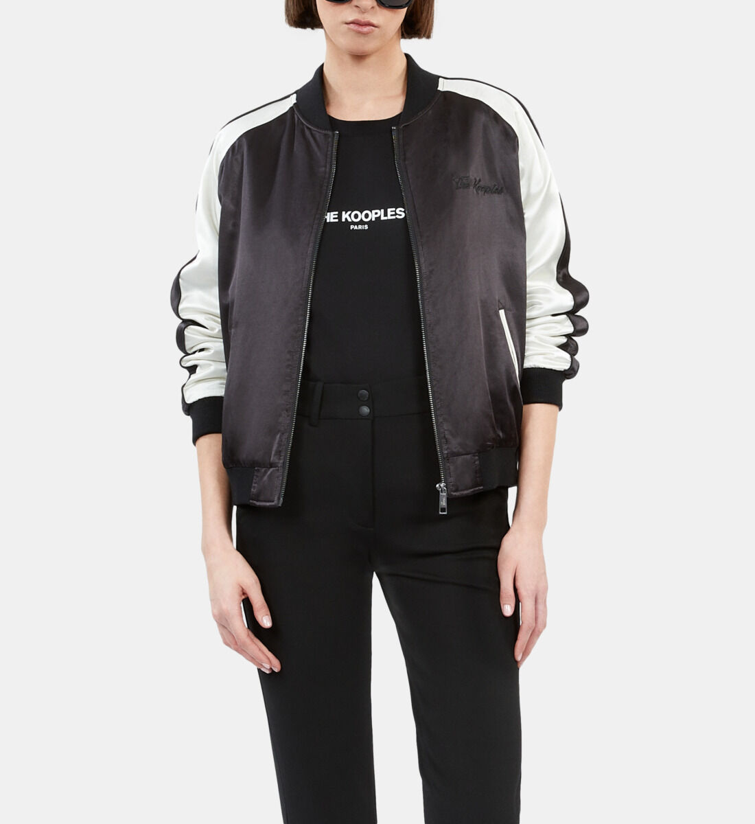 Black and white satin jacket with Dragon embroidery The Kooples