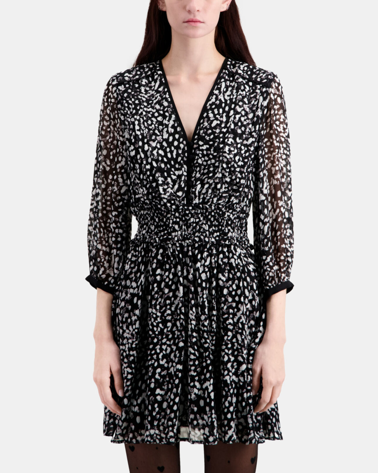 The Kooples FEMME BLACK WHITE robe courte imprimée avec smocks