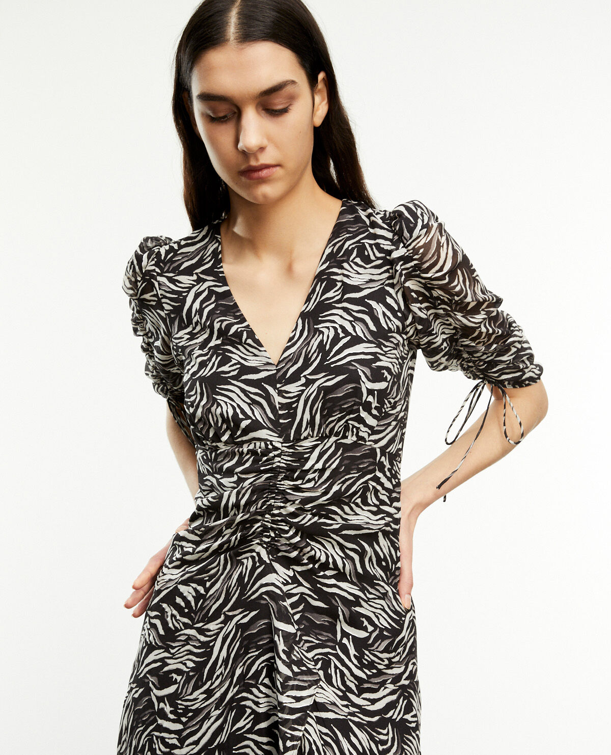 Long black and white zebra print dress