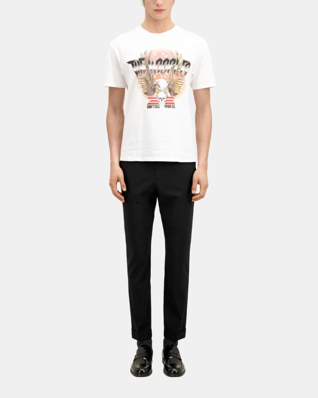 The Kooples MEN WHITE white t-shirt with rock eagle serigraphy
