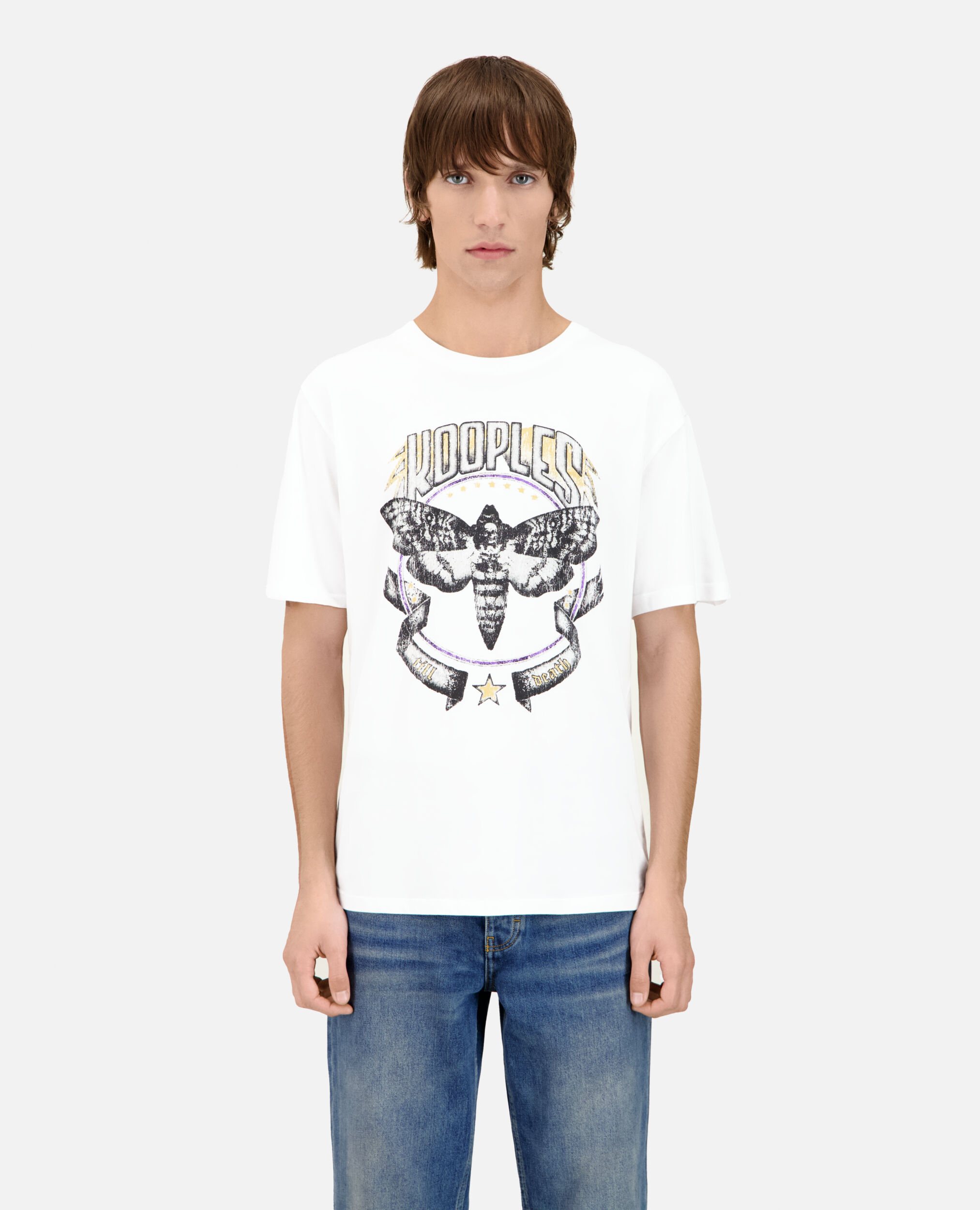 White t-shirt with Skull butterfly serigraphy, WHITE, hi-res image number null