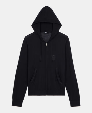 The Kooples HOMME BLACK cardigan &agrave; capuche en laine noir