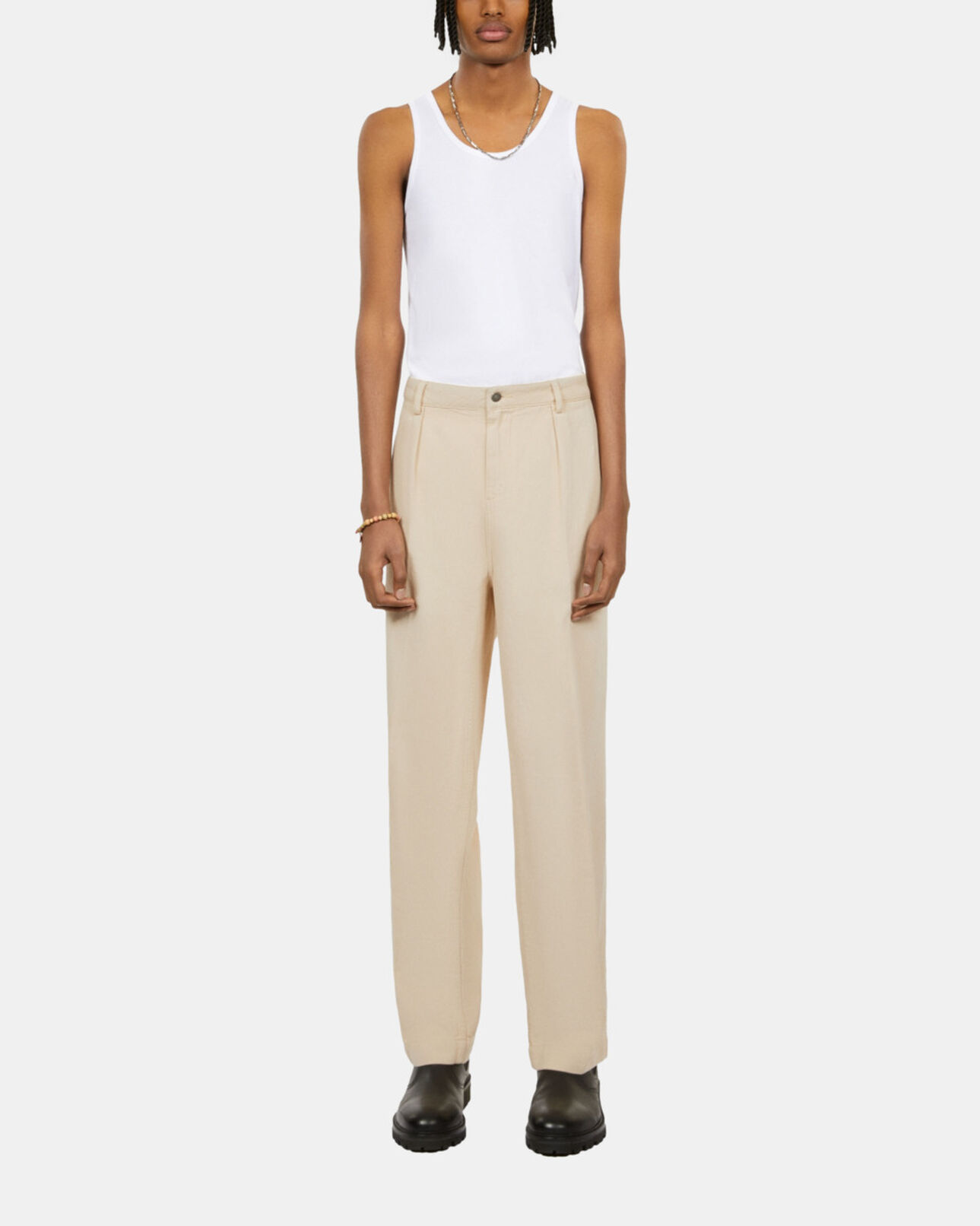 The Kooples MEN BEIGE beige cotton and linen trousers with pleats