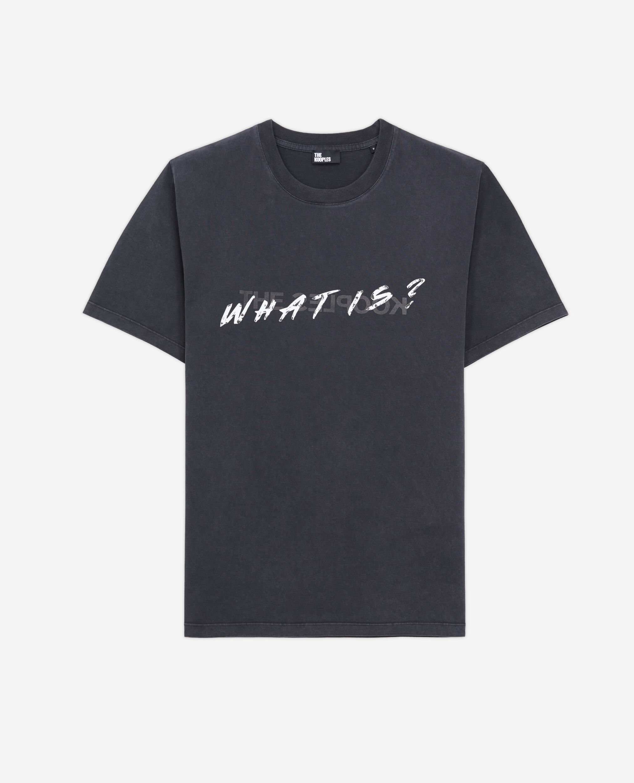 Schwarzes T-Shirt Herren mit „What is“-Schriftzug, BLACK WASHED, hi-res image number null