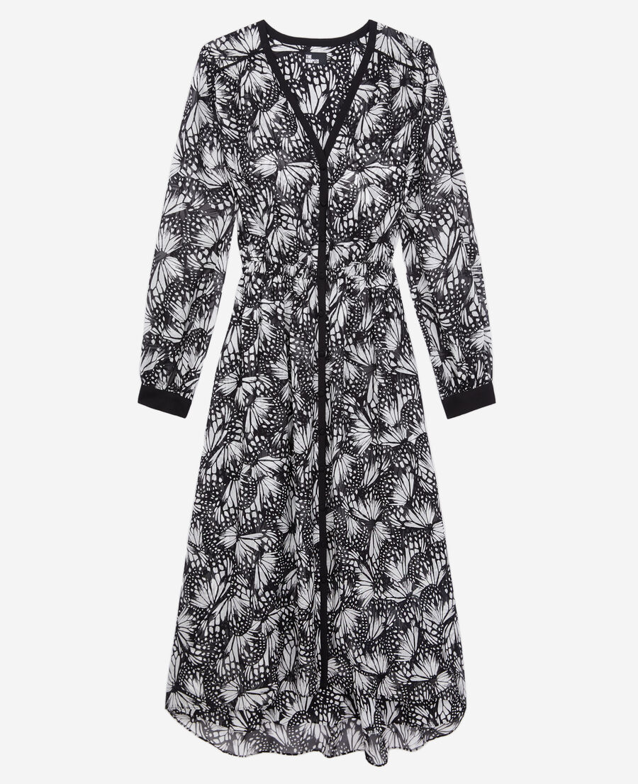 langes kleid mit print und knopfverschluss