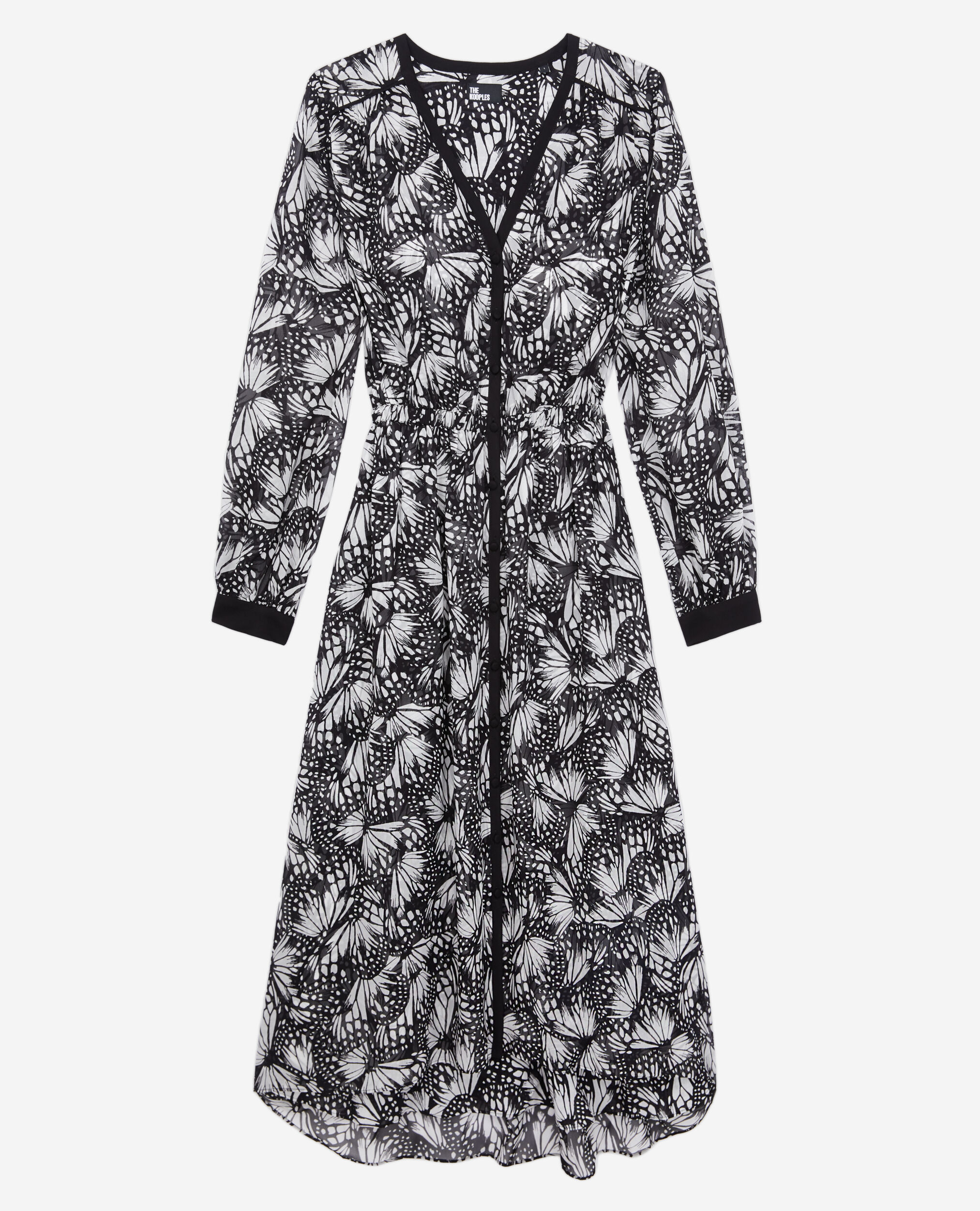 Langes Kleid mit Print und Knopfverschluss, BLACK WHITE, hi-res image number null