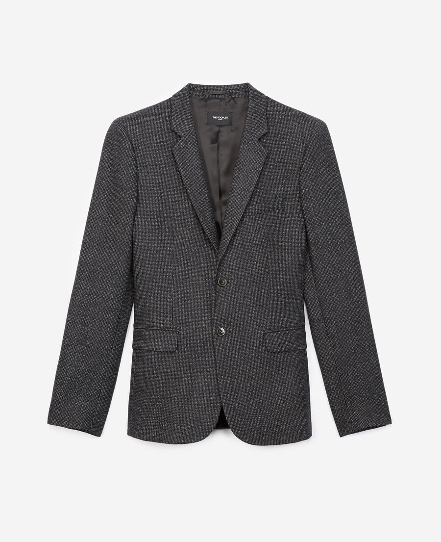 formal black jacket in wool w/elbow patches