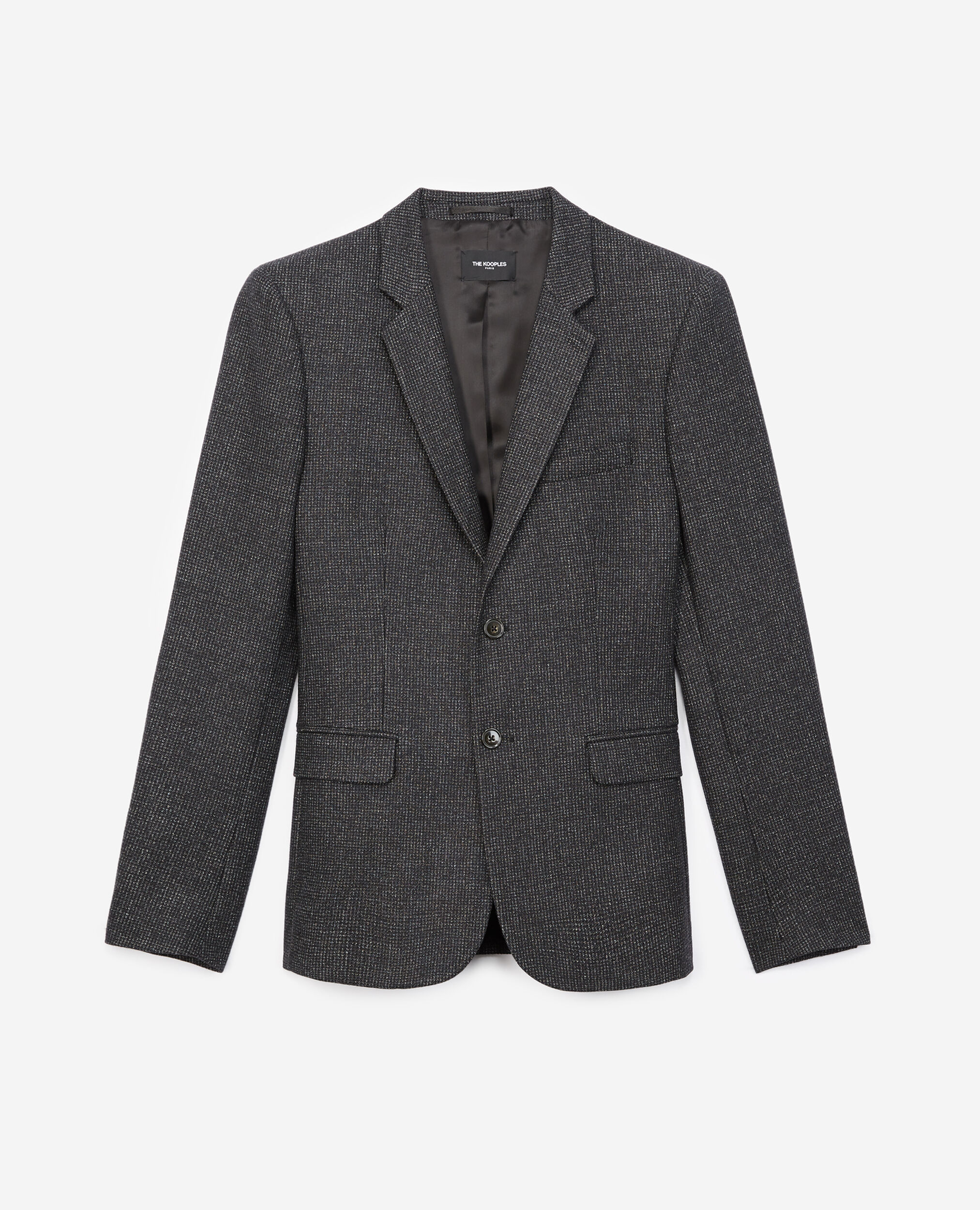 Formal black jacket in wool w/elbow patches, BLACK GREY, hi-res image number null