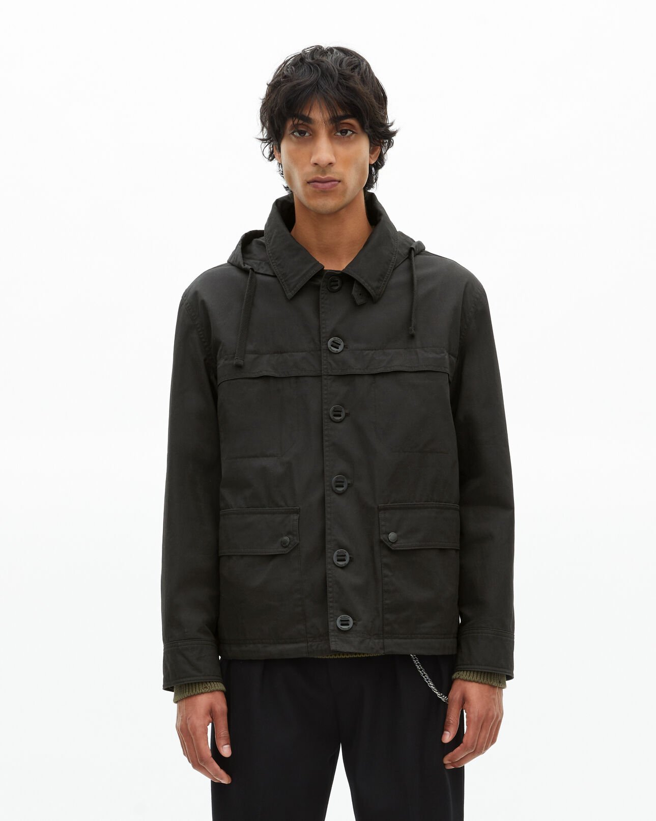 The Kooples HOMME BLACK parka courte à capuche noire