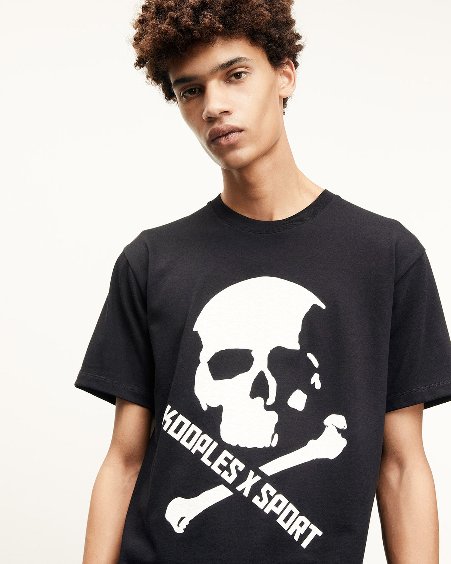 Baumwoll-T-Shirt schwarz Totenkopfmotiv, BLACK, hi-res image number null