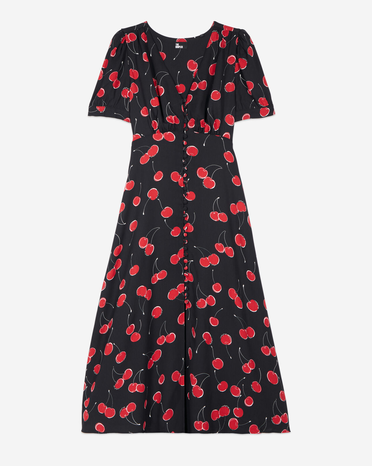 The Kooples WOMEN BLACK - RED printed long dress with buttoning