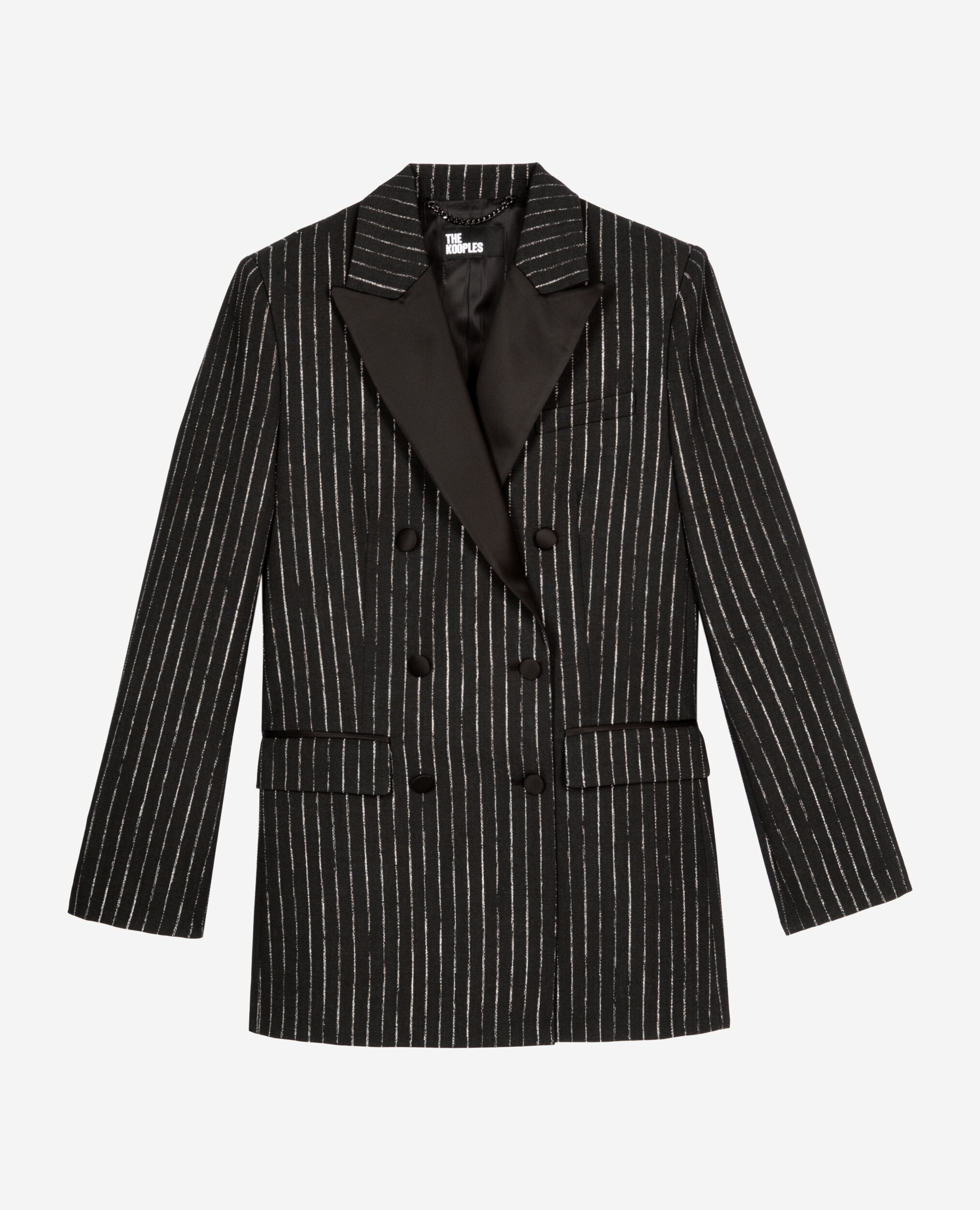 Veste tailleur à rayures noire, BLACK, hi-res image number null