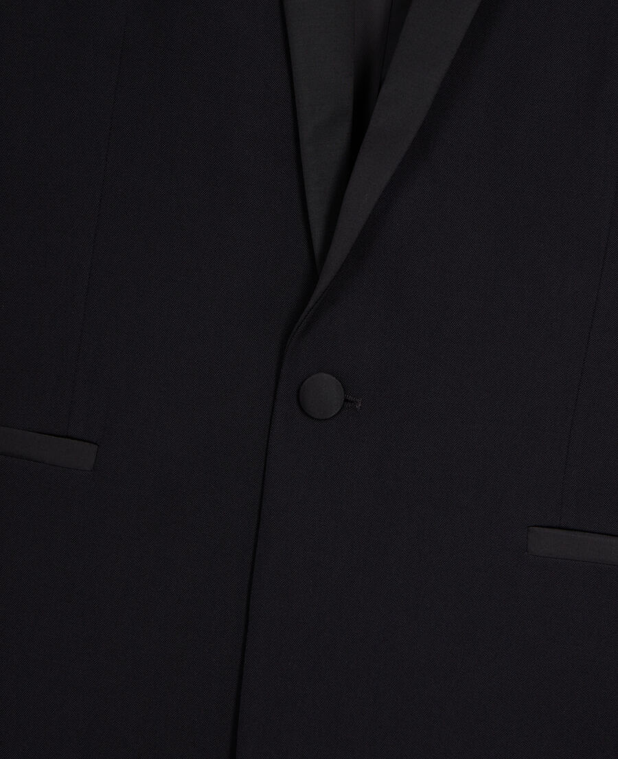 The Kooples HOMBRE BLACK chaqueta de esmoquin con detalles de sat&eacute;n, negra slim fit