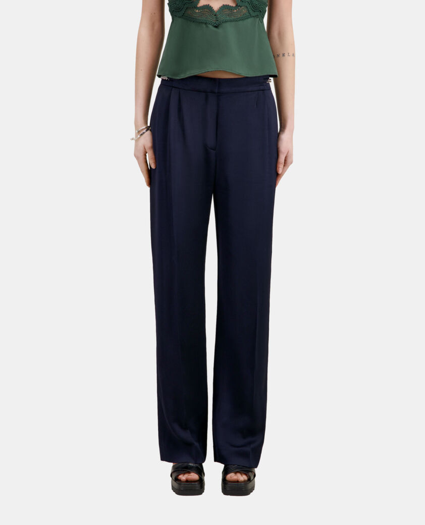 The Kooples WOMEN NAVY navy blue trousers with chains