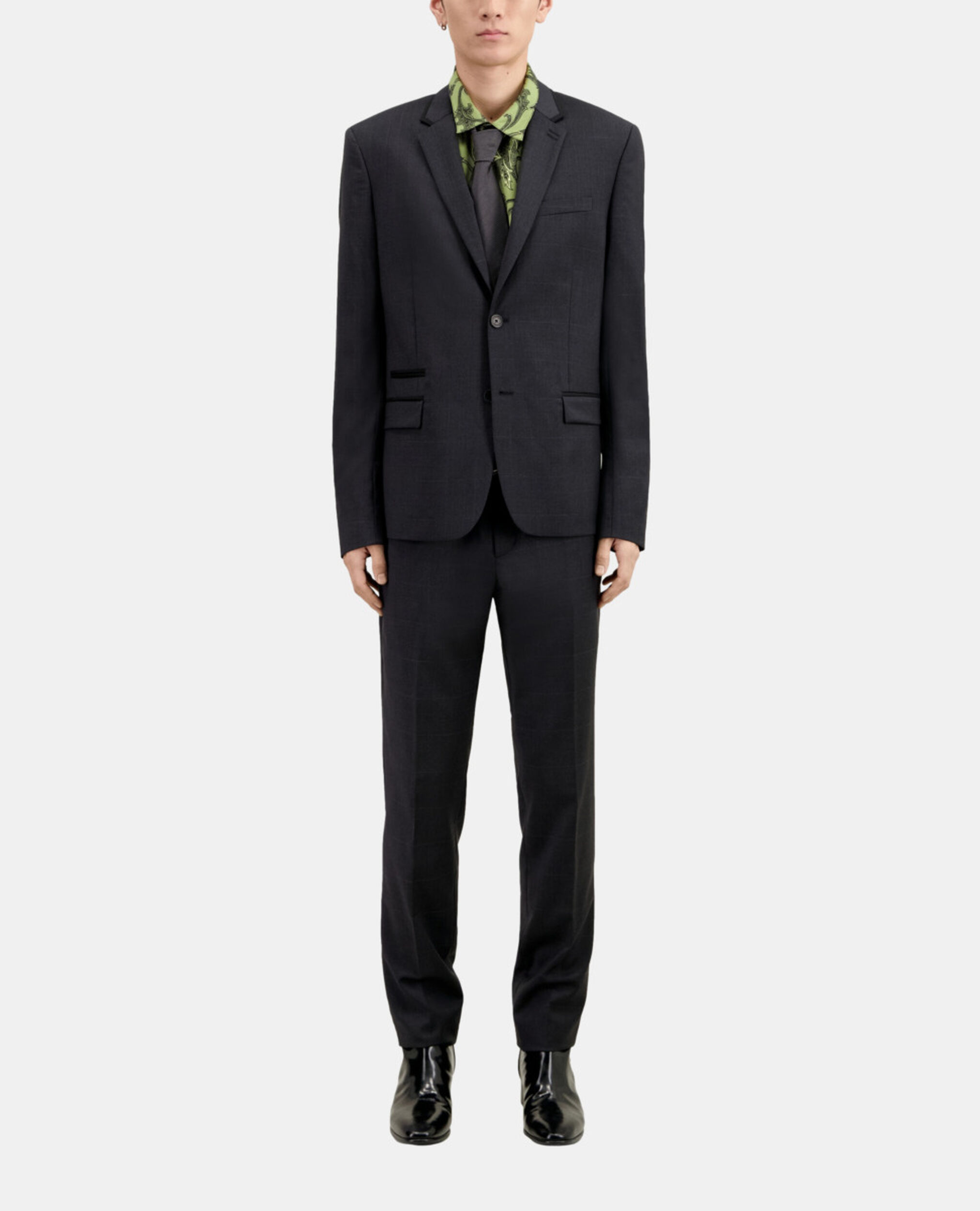 Grey wool Prince of Wales suit jacket, DARK GREY, hi-res image number null