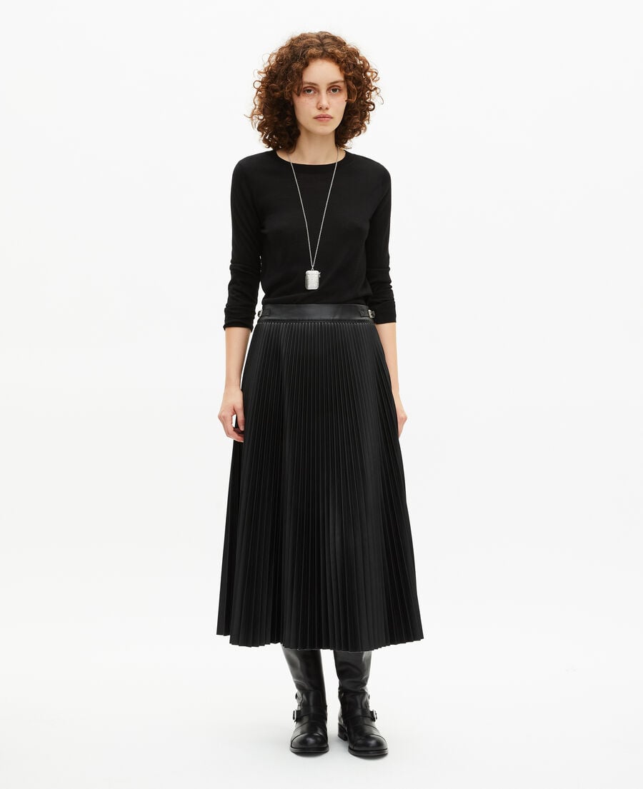 The Kooples FEMME BLACK jupe longue plissée effet cuir noire