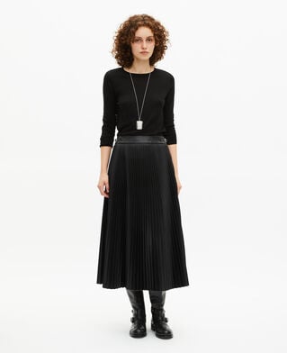 The Kooples FEMME BLACK jupe longue plissée effet cuir noire
