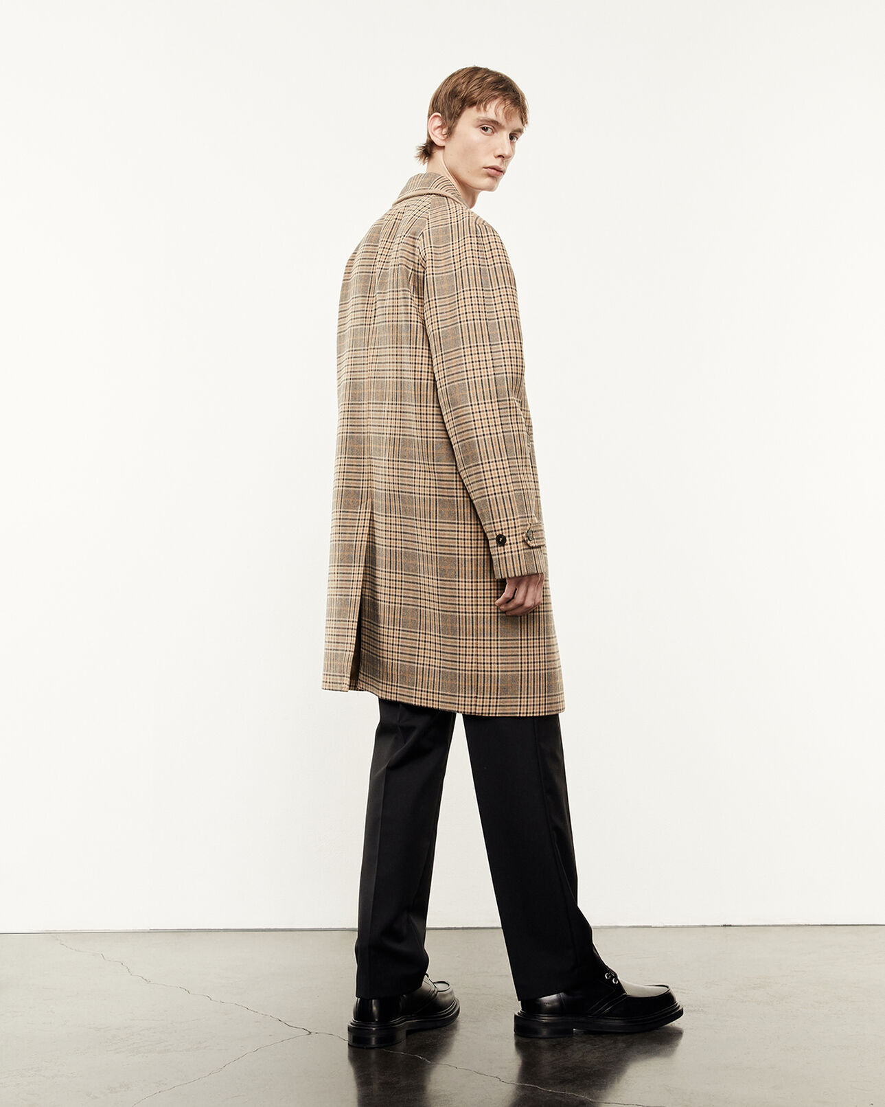 The Kooples HOMME CAMEL / BLACK trench beige et noir à carreaux