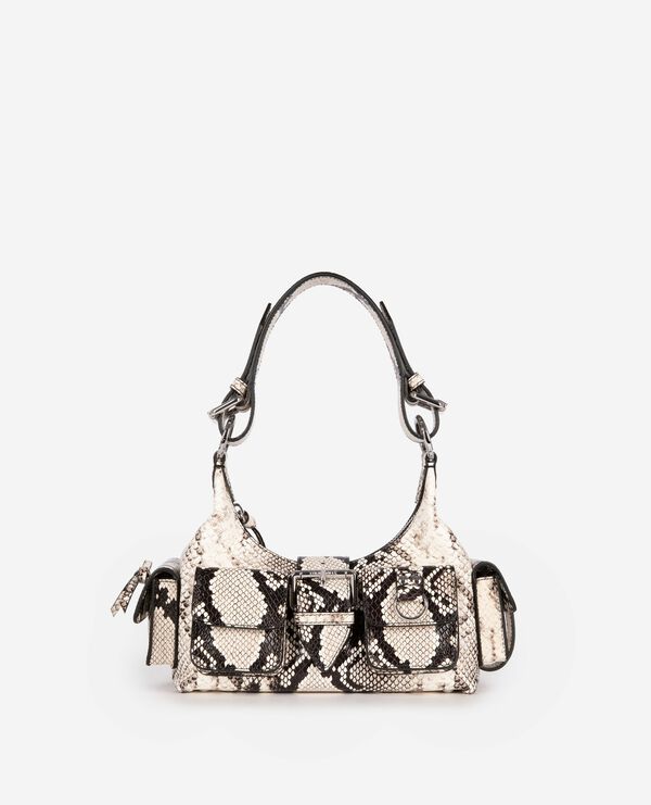 The Kooples WOMEN BLACK WHITE amelia small bag in python-effect leather
