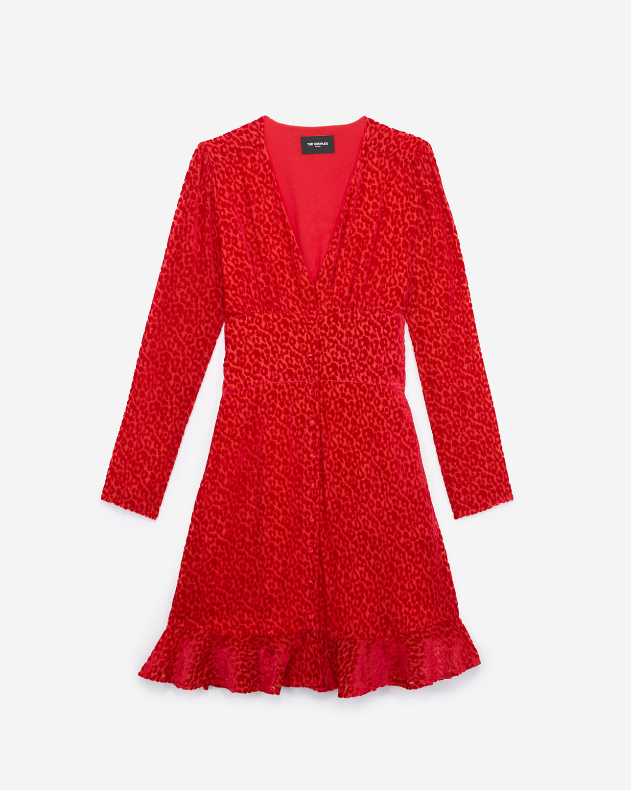 The Kooples FEMME RED robe courte rouge boutonnée smock au dos