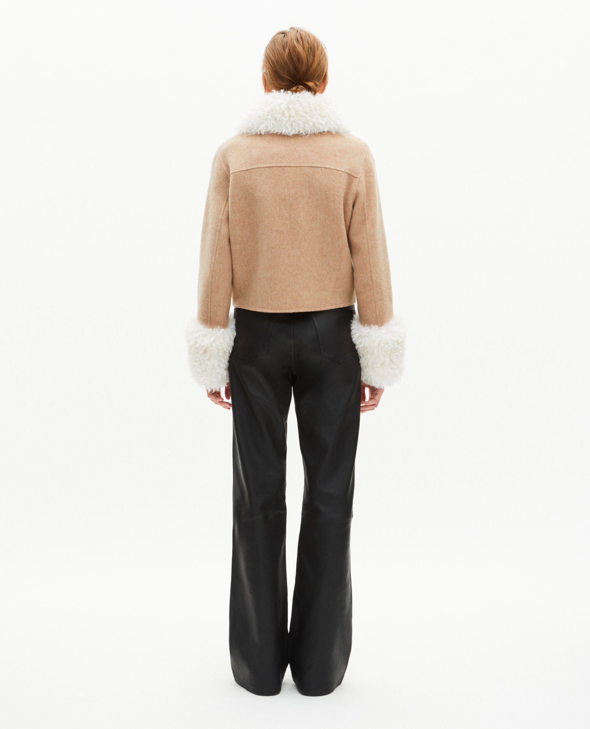 Chaqueta beige con cuello de sherpa, BEIGE LINEN, hi-res image number null