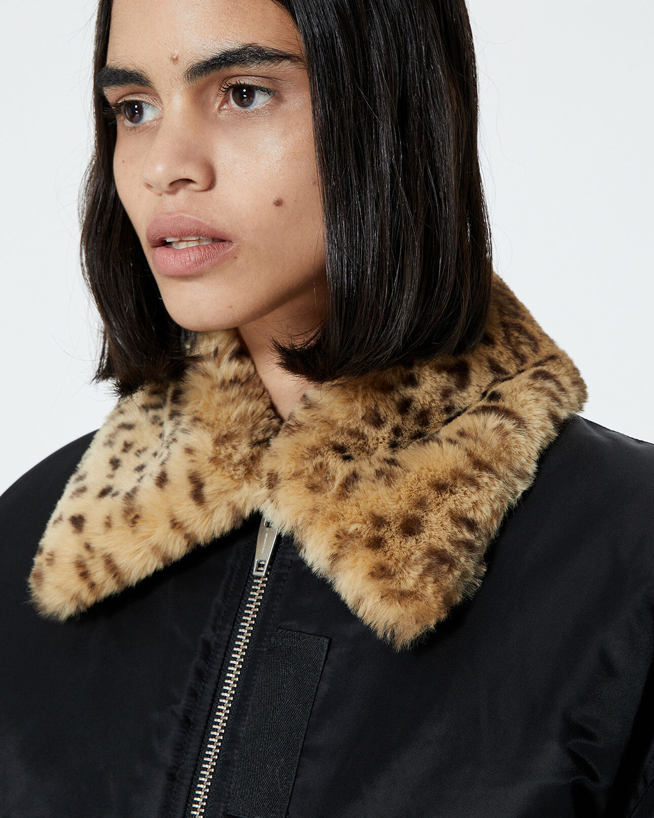 The Kooples FEMME BLACK blouson tissu technique noir col fourré