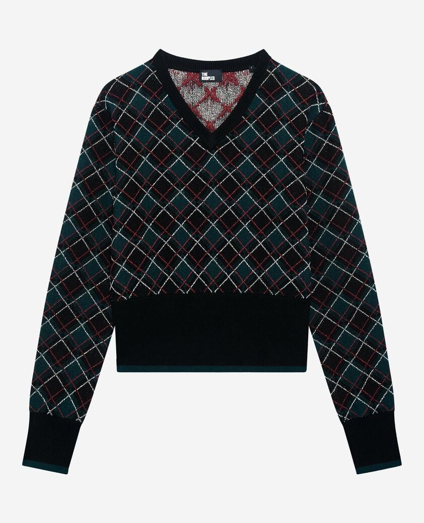 The Kooples FEMME BLACK DARK GREEN pull à carreaux noir