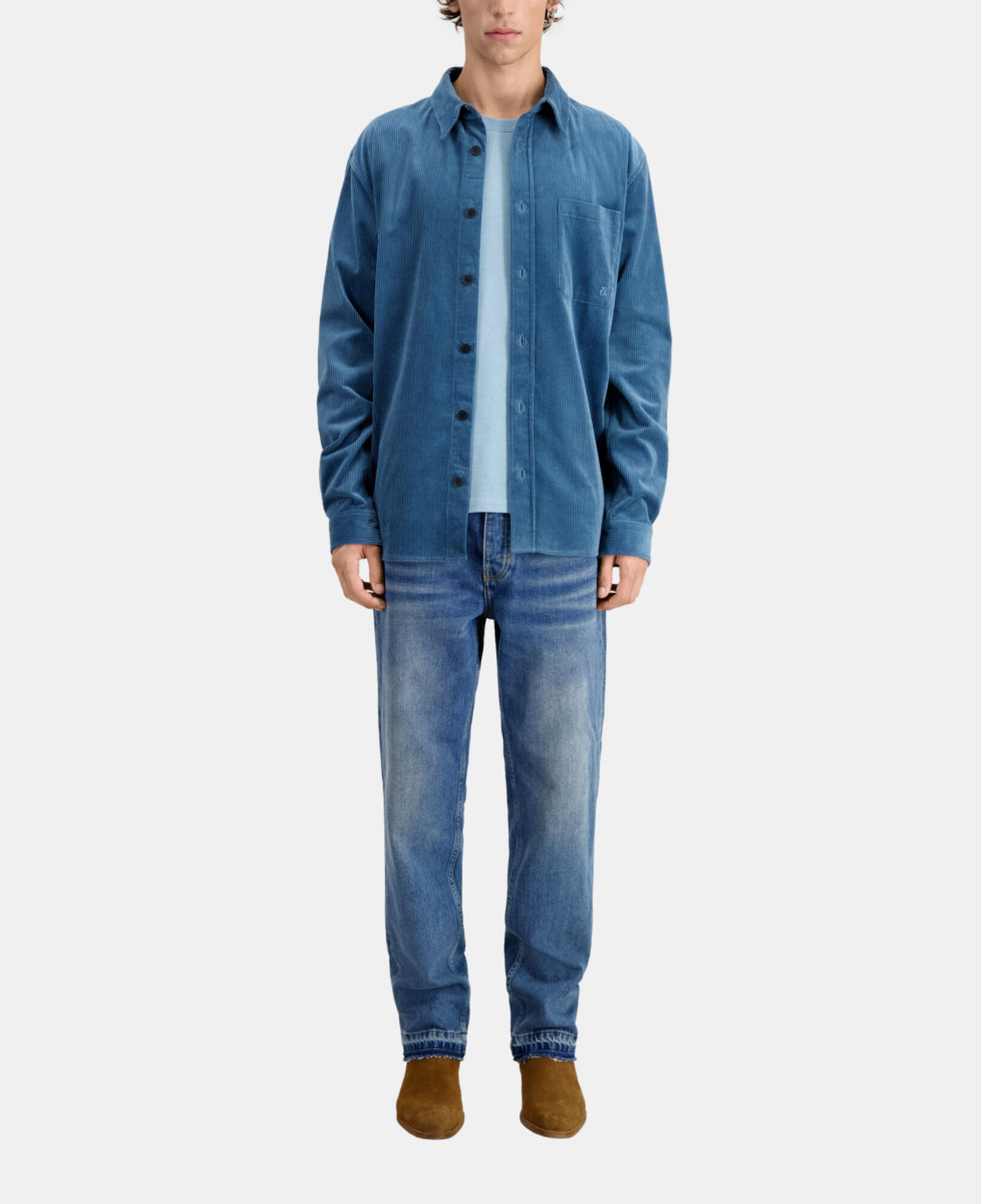 The Kooples MEN BLUE PETROL blue corduroy shirt
