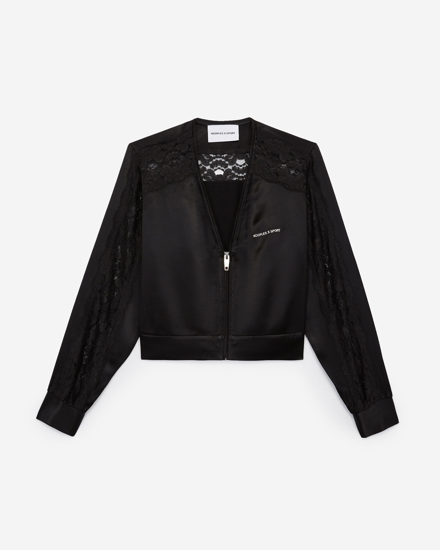 Chaqueta satén negra cremallera encaje, BLACK, hi-res image number null