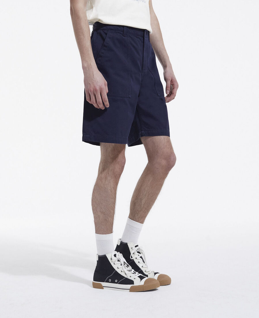 long navy blue cotton shorts with four pockets