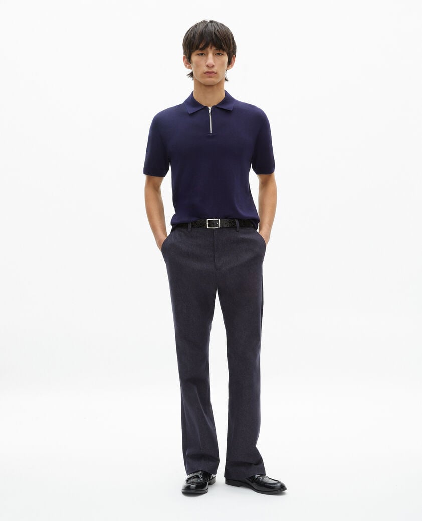 The Kooples MEN NAVY navy blue zip-neck mesh polo shirt