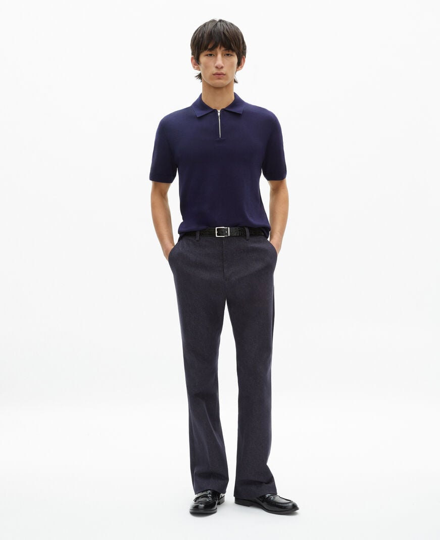 The Kooples H NAVY navy blue zip-neck mesh polo shirt