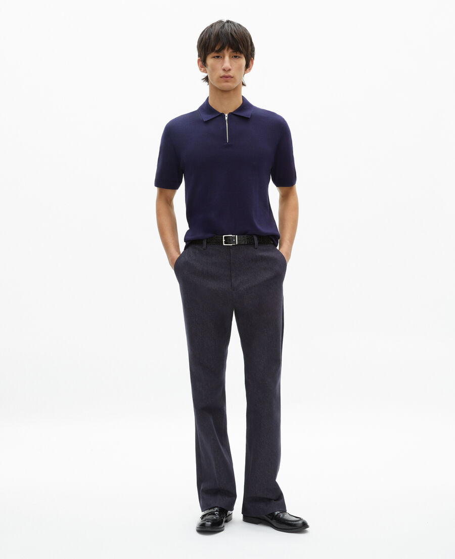 The Kooples H NAVY navy blue zip-neck mesh polo shirt
