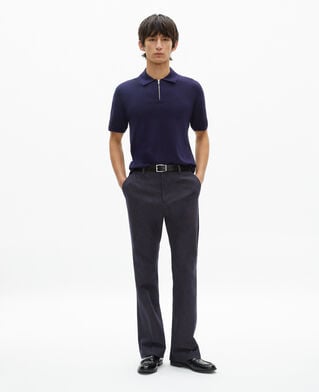 The Kooples H NAVY navy blue zip-neck mesh polo shirt