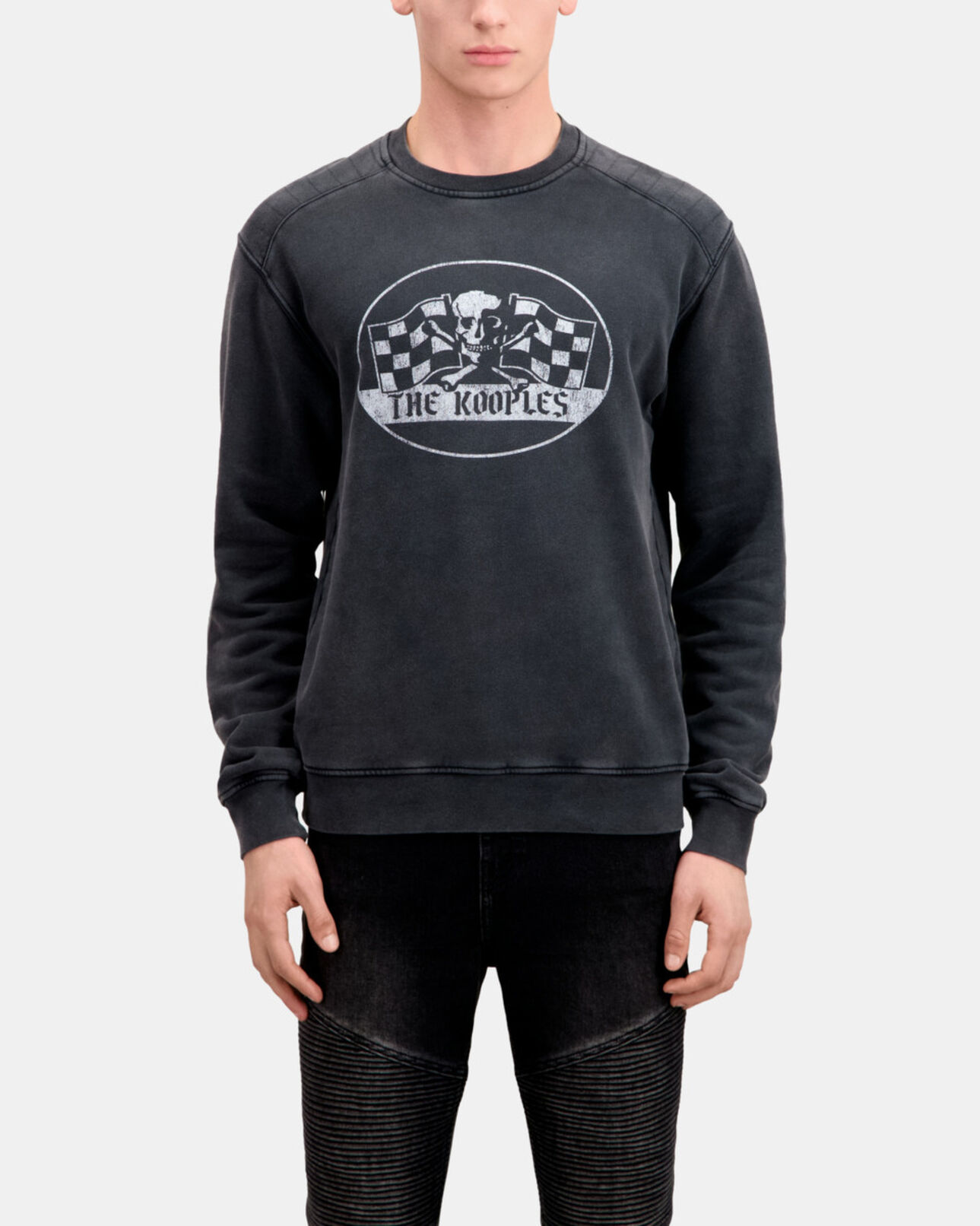 The Kooples MEN BLACK WASHED men's black sweatshirt with racing skull serigraphy