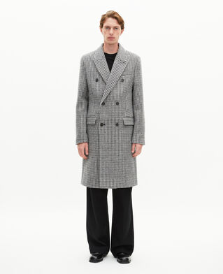 The Kooples H BLACK GREY long black and white wool houndstooth coat