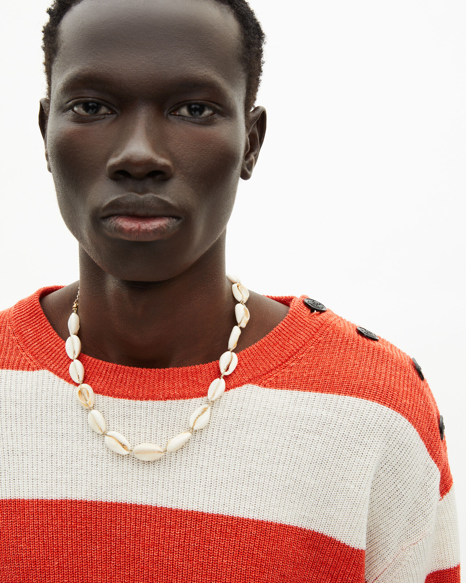Orange gestreifter Pullover aus Wolle und Leinen, ORANGE ECRU, hi-res image number null