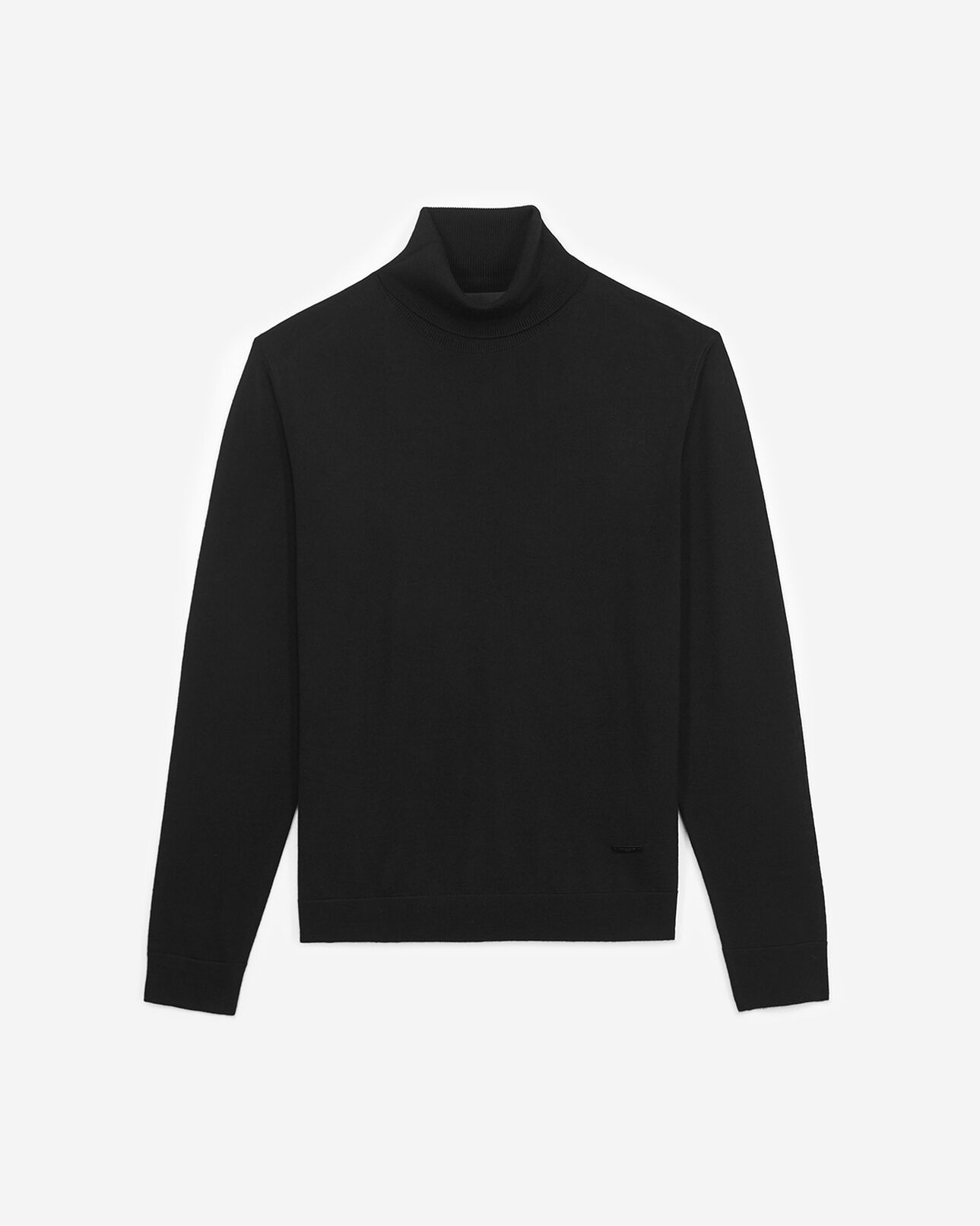 The Kooples HOMME BLACK pull col roulé laine noir slim cuir
