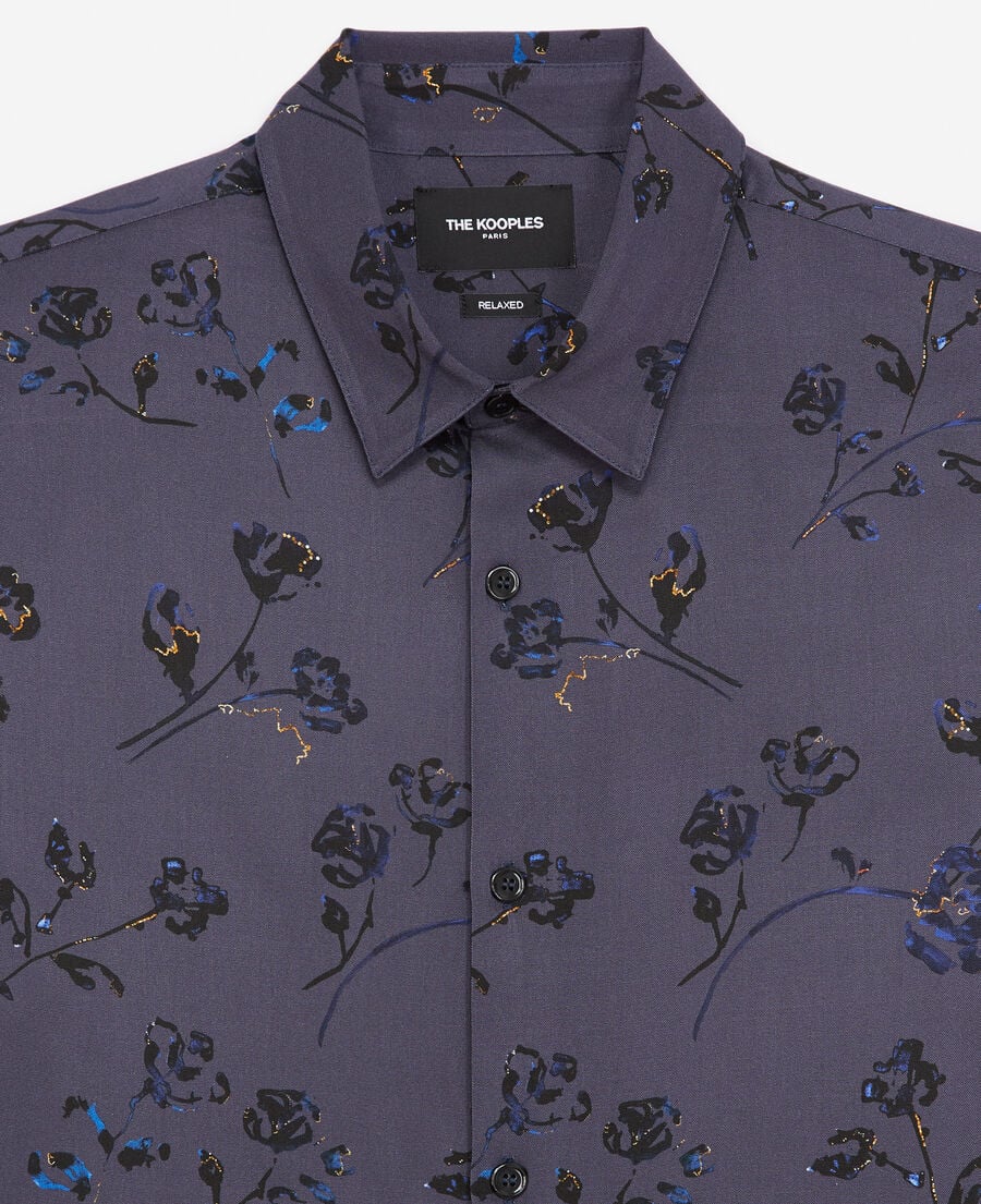 The Kooples H BLUE BLACK flowing printed shirt gray floral print