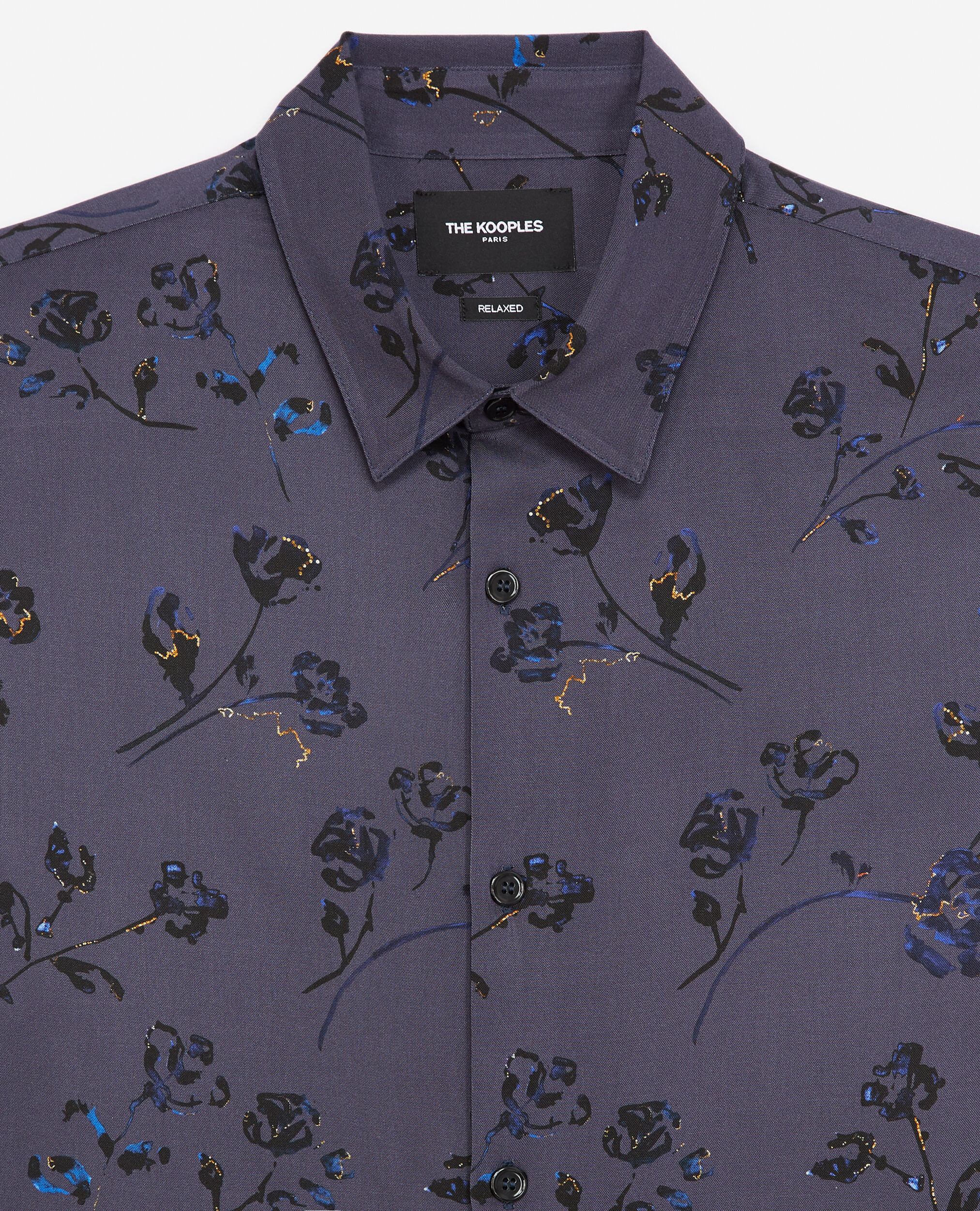 Flowing printed shirt gray floral print, BLUE BLACK, hi-res image number null