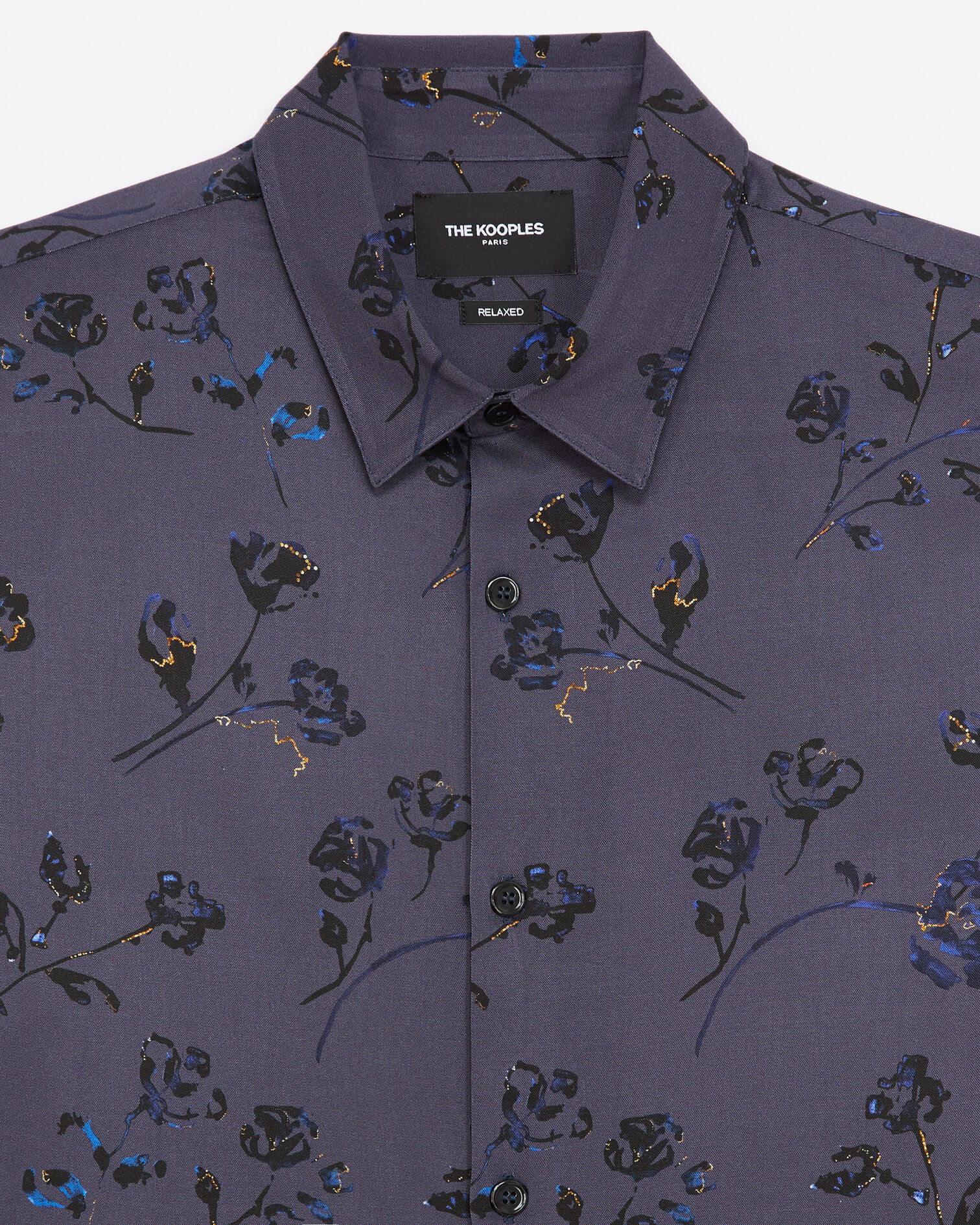 Flowing printed shirt gray floral print, BLUE BLACK, hi-res image number null