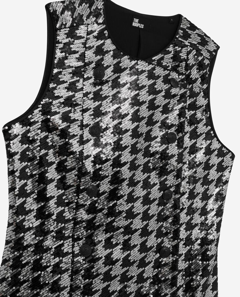 The Kooples DAMEN BLACK WHITE kurzes hahnentrittkleid mit pailletten schwarz