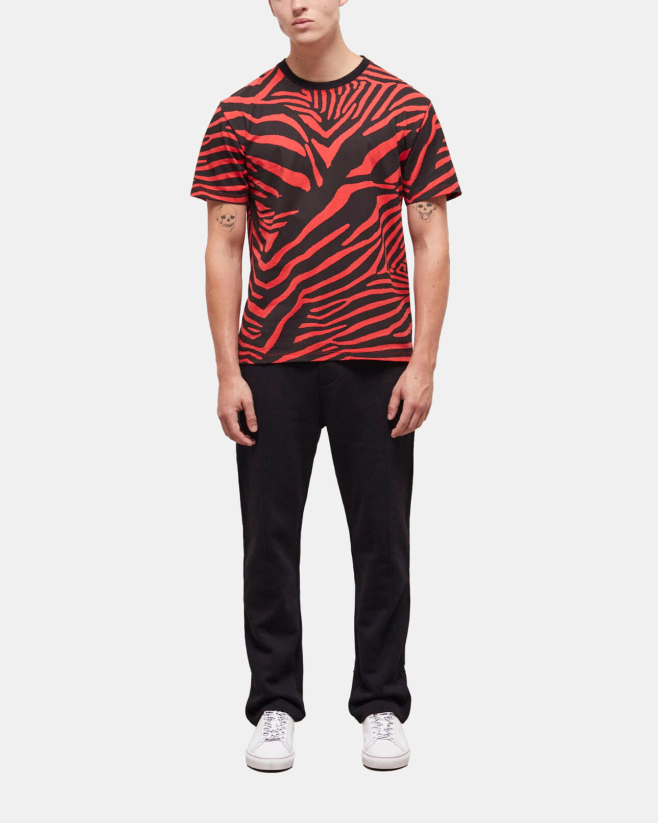 The Kooples MEN RED / BLACK men's red printed t-shirt
