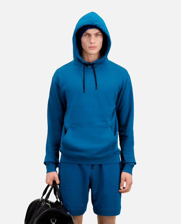 sweatshirt homme à capuche bleu avec logo