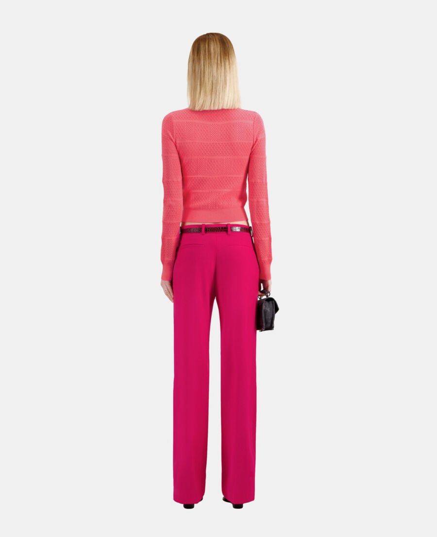 The Kooples FEMME RETRO PINK pull en maille ajour&eacute;e fuchsia